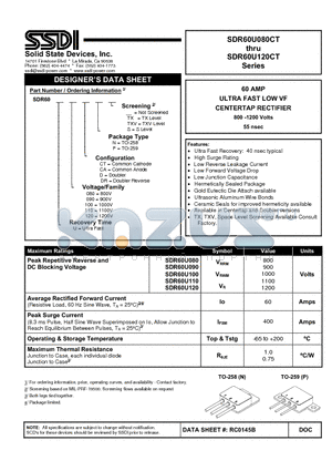 SDR60U120 datasheet - ULTRA FAST LOW VF CENTERTAP RECTIFIER