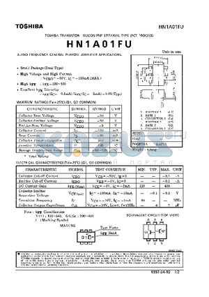 HN1A01FU datasheet - PNP EPITAXIAL TYPE (AUDIO FREQUENCY GENERAL PURPOSE AMPLIFIER APPLICATIONS)