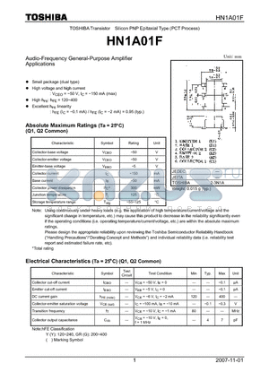 HN1A01F_07 datasheet - Silicon PNP Epitaxial Type (PCT Process) Audio-Frequency General-Purpose Amplifier