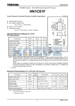 HN1C01F datasheet - Audio-Frequency General-Purpose Amplifier Applications