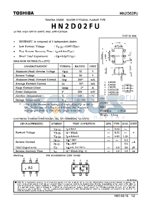 HN2D02FU datasheet - DIODE (ULTRA HIGH SPEED SWITCHING APPLICATIONS)