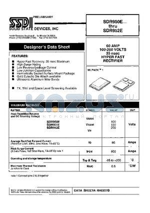 SDR950E datasheet - 60 AMPS 100 - 200 VOLTS 35 nsec HYPER FAST RECTIFIER