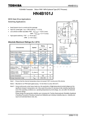 HN4B101J datasheet - Transistor Silicon PNP / NPN Epitaxial Type (PCT Process)