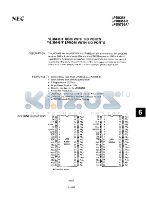 UPD8355A datasheet - 16384-BIT ROM WITH I/O PORTS / 16384-BIT EPROM WITH I/O PORTS