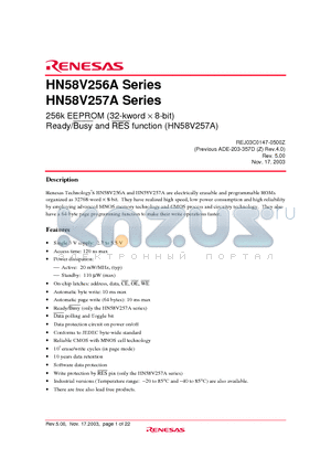 HN58V256AT-12E datasheet - 256k EEPROM (32-kword  8-bit) Ready/Busy and RES function (HN58V257A)