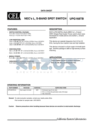 UPG168TB datasheet - L, S-BAND SPDT SWITCH