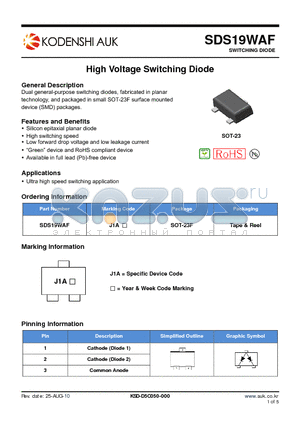 SDS19WAF datasheet - High Voltage Switching Diode