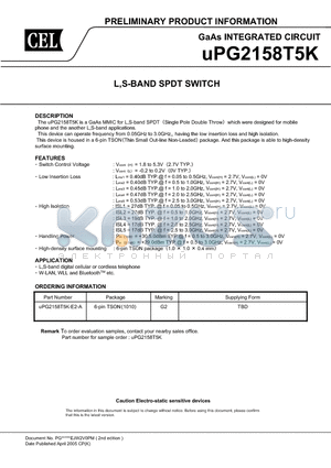 UPG2158T5K datasheet - L,S-BAND SPDT SWITCH