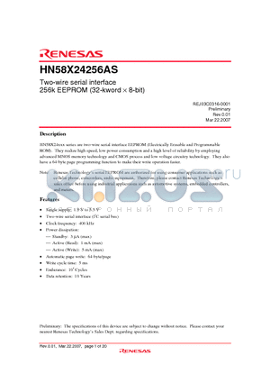 HN58X24256ASTI datasheet - Two-wire serial interface 256k EEPROM (32-kword  8-bit)