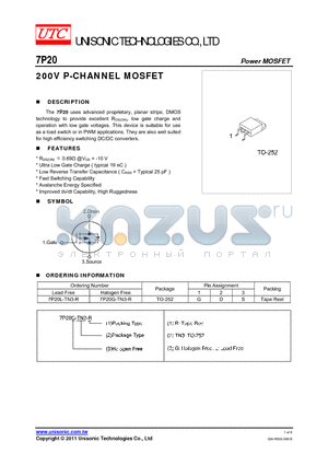 7P20G-TN3-R datasheet - 200V P-CHANNEL MOSFET