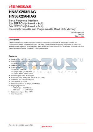 HN58X2532TIAG datasheet - Serial Peripheral Interface Electrically Erasable and Programmable Read Only Memory