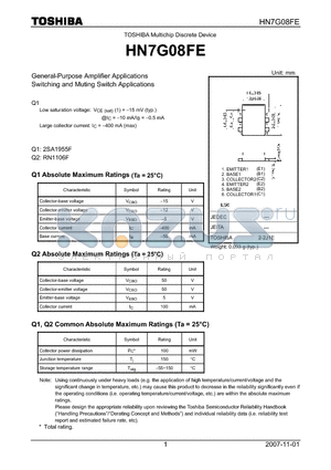 HN7G08FE datasheet - General-Purpose Amplifier Applications