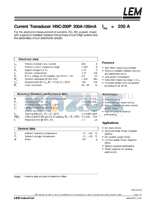 HNC-200P datasheet - Current Transducer