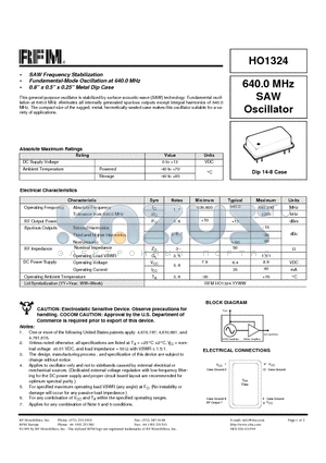 HO1324 datasheet - 640.0 MHz SAW Oscillator