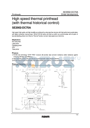 SE2002-DC70A datasheet - High speed thermal printhead (with thermal historical control)