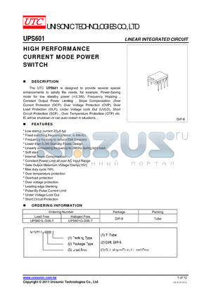 UPS601L-D08-T datasheet - HIGH PERFORMANCE CURRENT MODE POWER SWITCH