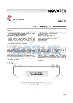 NT7502H-TABF1 datasheet - 65 X 132 RAM-Map LCD Controller / Driver