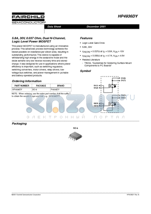 HP4936DY datasheet - 5.8A, 30V, 0.037 Ohm, Dual N-Channel, Logic Level Power MOSFET