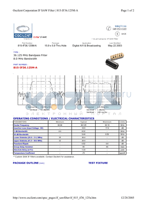 815-IF36.125M-A datasheet - Digital A/V & Broadcasting