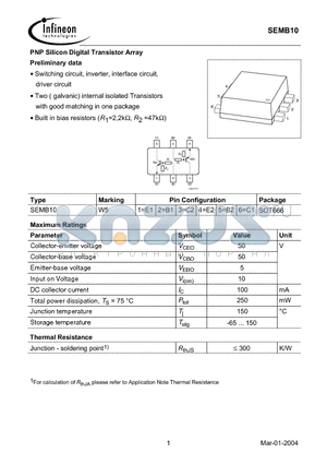 SEMB10 datasheet - PNP Silicon Digital Transistor Array Preliminary data