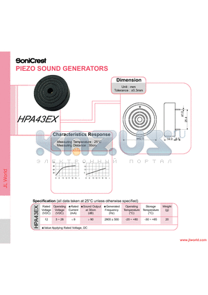 HPA43EX datasheet - PIEZO SOUND GENERATORS