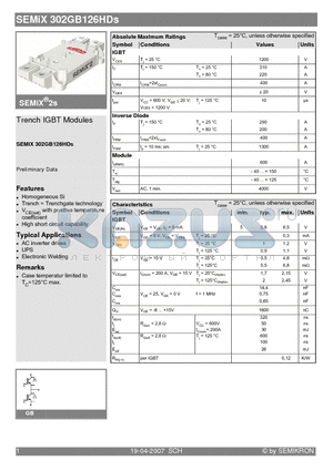 SEMIX302GB126HDS datasheet - Trench IGBT Modules