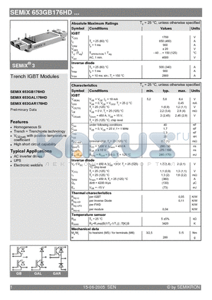 SEMIX653GB176HD datasheet - Trench IGBT Modules