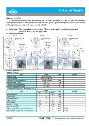 HPD-40GF datasheet - Pressure Sensor