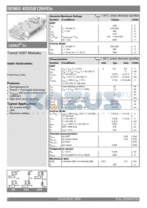 SEMIX452GB126HDS datasheet - Trench IGBT Modules