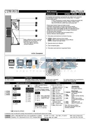 NT855 datasheet - Wall mount