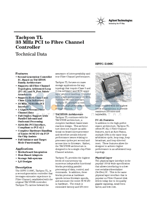 HPFC-5100 datasheet - Tachyon TL 33 MHz PCI to Fibre Channel Controller