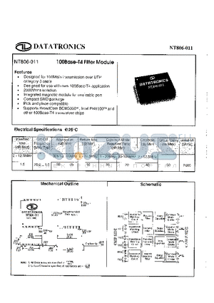 NT806-011 datasheet - 100Base-T4 Filter Module