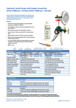 HPGV datasheet - Hydraulic Hand Pumps with Gauge Connection