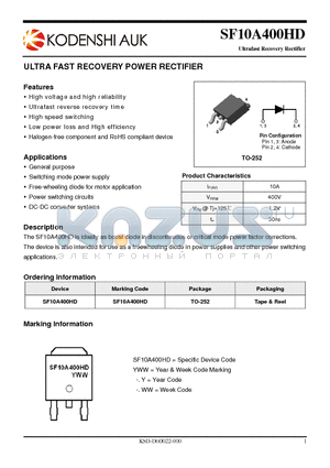 SF10A400HD datasheet - ULTRA FAST RECOVERY POWER RECTIFIER