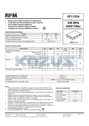 SF1133A datasheet - 246 MHz SAW Filter