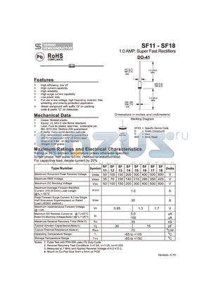 SF13 datasheet - 1.0 AMP. Super Fast Rectifiers