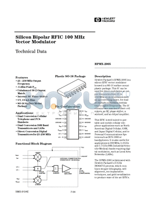 HPMX-2005 datasheet - Silicon Bipolar RFIC 100 MHz Vector Modulator