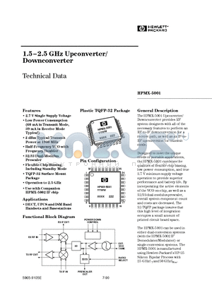 HPMX-5001-TY1 datasheet - 1.5-2.5 GHz Upconverter/ Downconverter