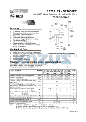 SF2003PT datasheet - 20.0 AMPS. Glass Passivated Super Fast Rectifiers