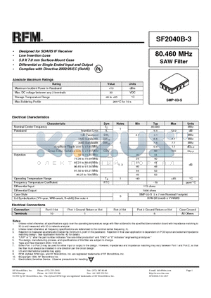 SF2040B-3 datasheet - Designed for SDARS IF Receiver