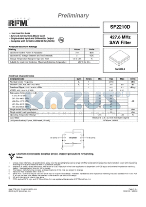 SF2210D datasheet - 427.8 MHz SAW Filter