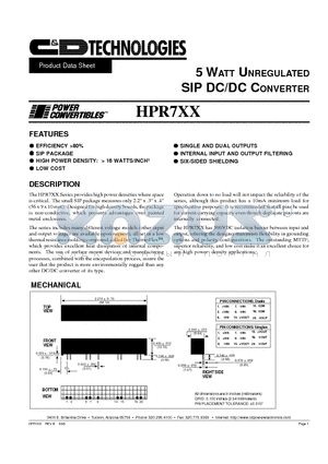 HPR704 datasheet - 5 WATT UNREGULATED SIP DC/DC CONVERTER