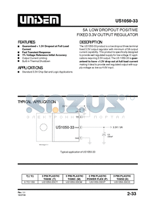 US1050-33 datasheet - 5A LOW DROPOUT POSITIVE FIXED 3.3V OUTPUT REGULATOR