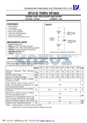 SF34G datasheet - SUPER FAST RECOVERY RECTIFIER