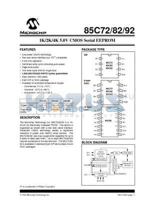 85C82 datasheet - 1K/2K/4K 5.0V CMOS Serial EEPROM