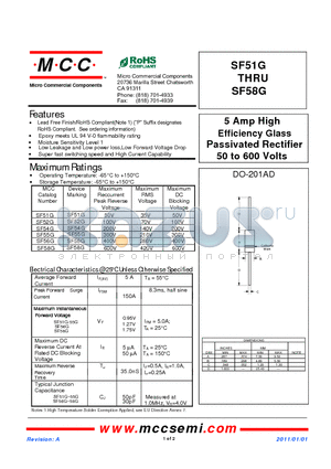 SF56G datasheet - 5 Amp High Efficiency Glass Passivated Rectifier 50 to 600 Volts