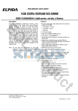 EBE11UD8ABDA-4A-E datasheet - 1GB DDR2 SDRAM SO-DIMM