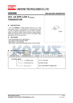 USS4450L-TN3-R datasheet - 50V, 5A NPN LOW VCE(SAT) TRANSISTOR