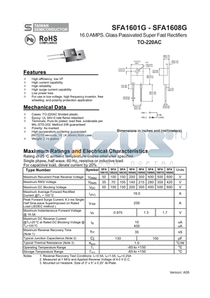 SFA1604G datasheet - 16.0 AMPS. Glass Passivated Super Fast Rectifiers