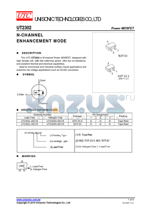 UT2302L-AE2-R datasheet - N-CHANNEL ENHANCEMENT MODE